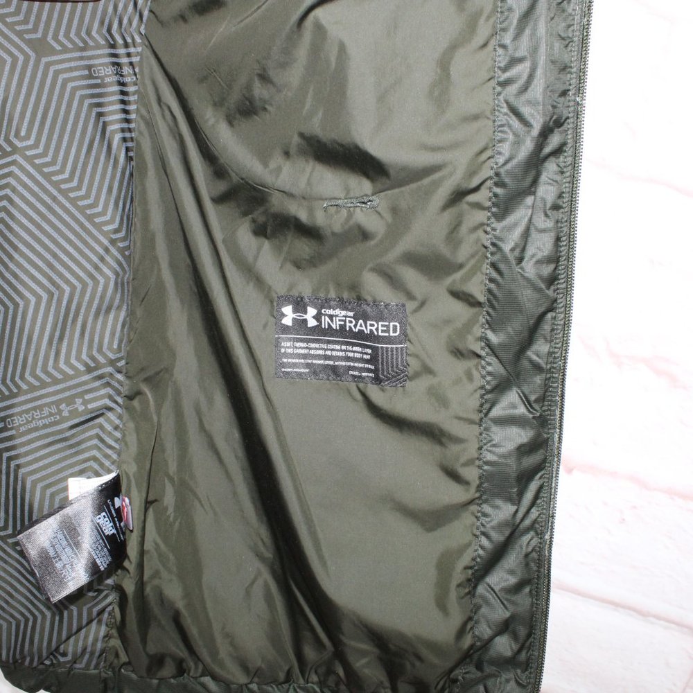 Under Armour Green Polyester Zip ColdGear Hooded Quilted Long Jacket Size M - Picture 10 of 12